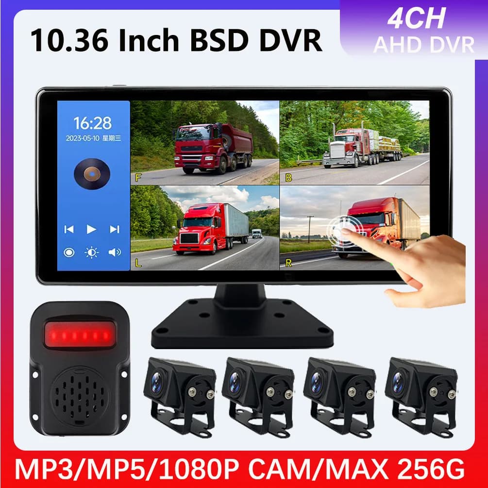 10.36 pollici 4 canali registratore DVR per veicoli Smart Blind Spot Radar BSD Alarm 1080P AHD telecamere Monitor per camion Bus Trailer