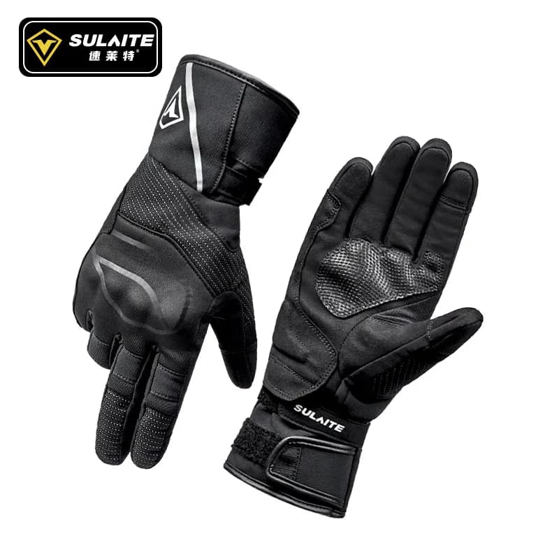 SULAITE Motorcycle Gloves Men Women Winter Thermal Waterproof Touchscreen Anti Slip Palm Reflective Adjustable Wrist Gear Black