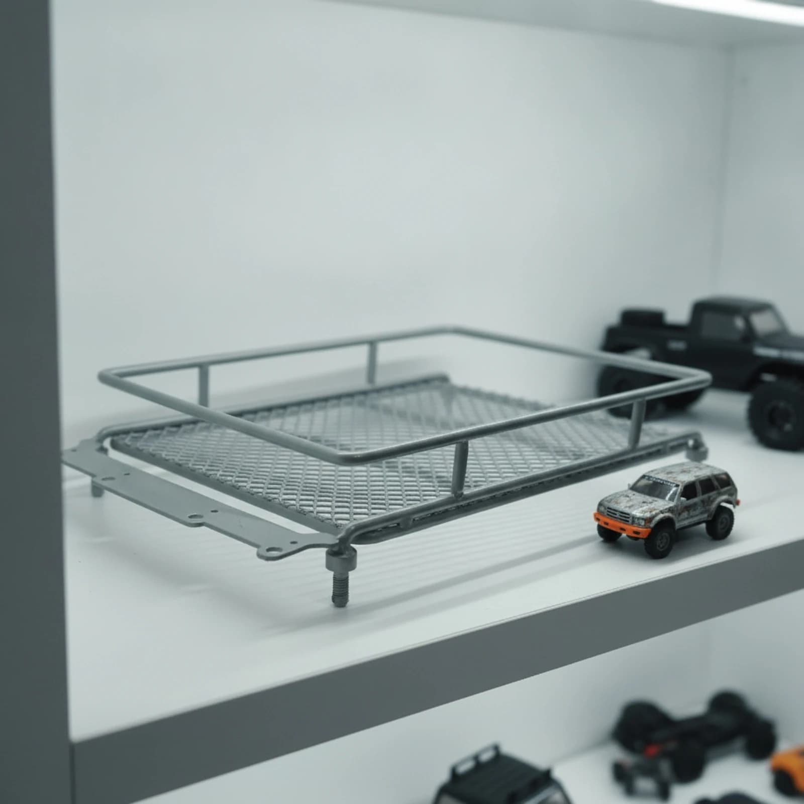 RC Roof Rack with Mesh Platform Cylindrical RC Crawler Luggage Rack Accessory Rectangular Solid for Scale Model Upgrades