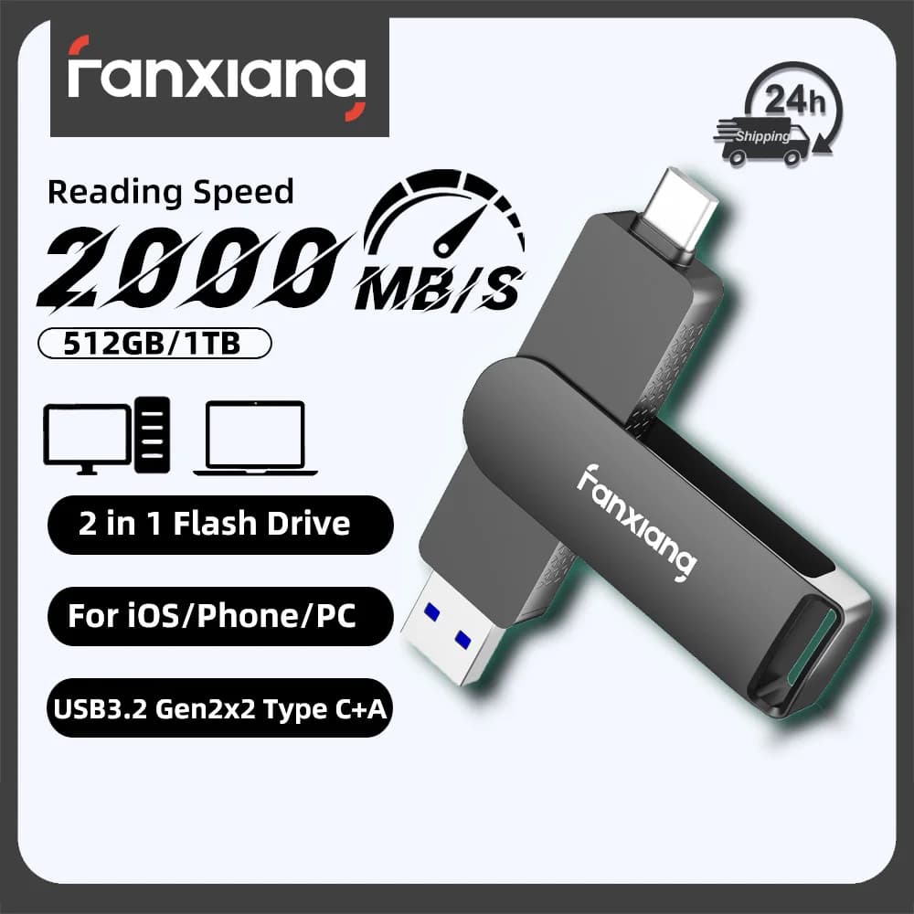 Fanxiang FF951 Unità Flash USB 2000MB/s 20Gbps Type-C+10Gbps USB-A 512GB 1TB Pen Drive ad Alta Velocità per Laptop e Telefono