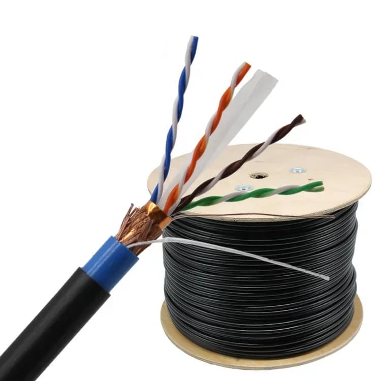 Cavo cat 6 esterno schermato da 1000 piedi PVC + rivestimento in PE Pellicola Al 90% intrecciatura in rame sftp cat6 cavo lan 305 m