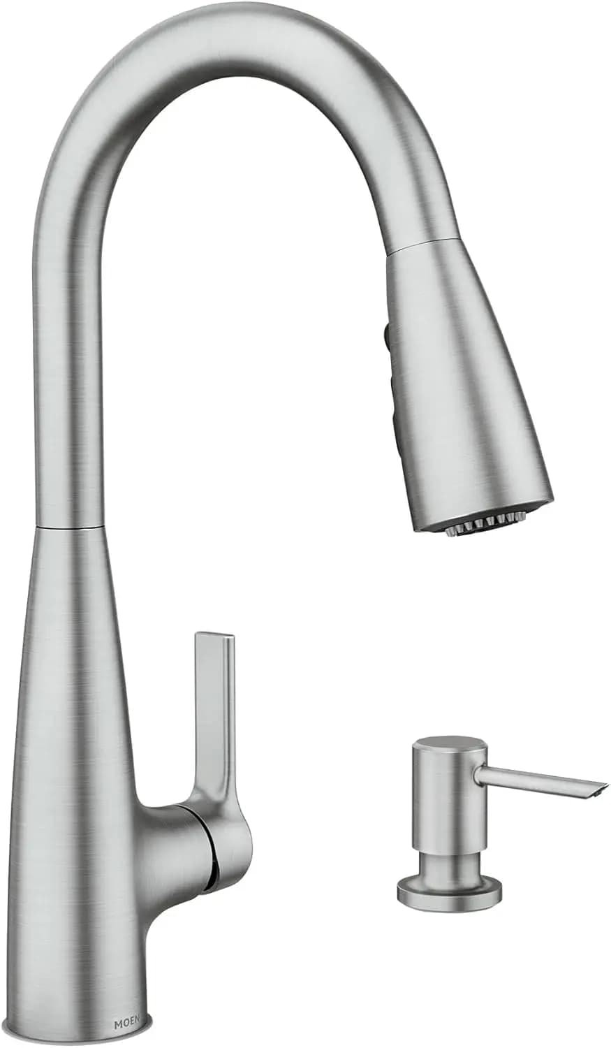 Rubinetto da cucina monocomando estraibile con Power Boost, dispenser sapone incluso, in acciaio inossidabile antimacchia
