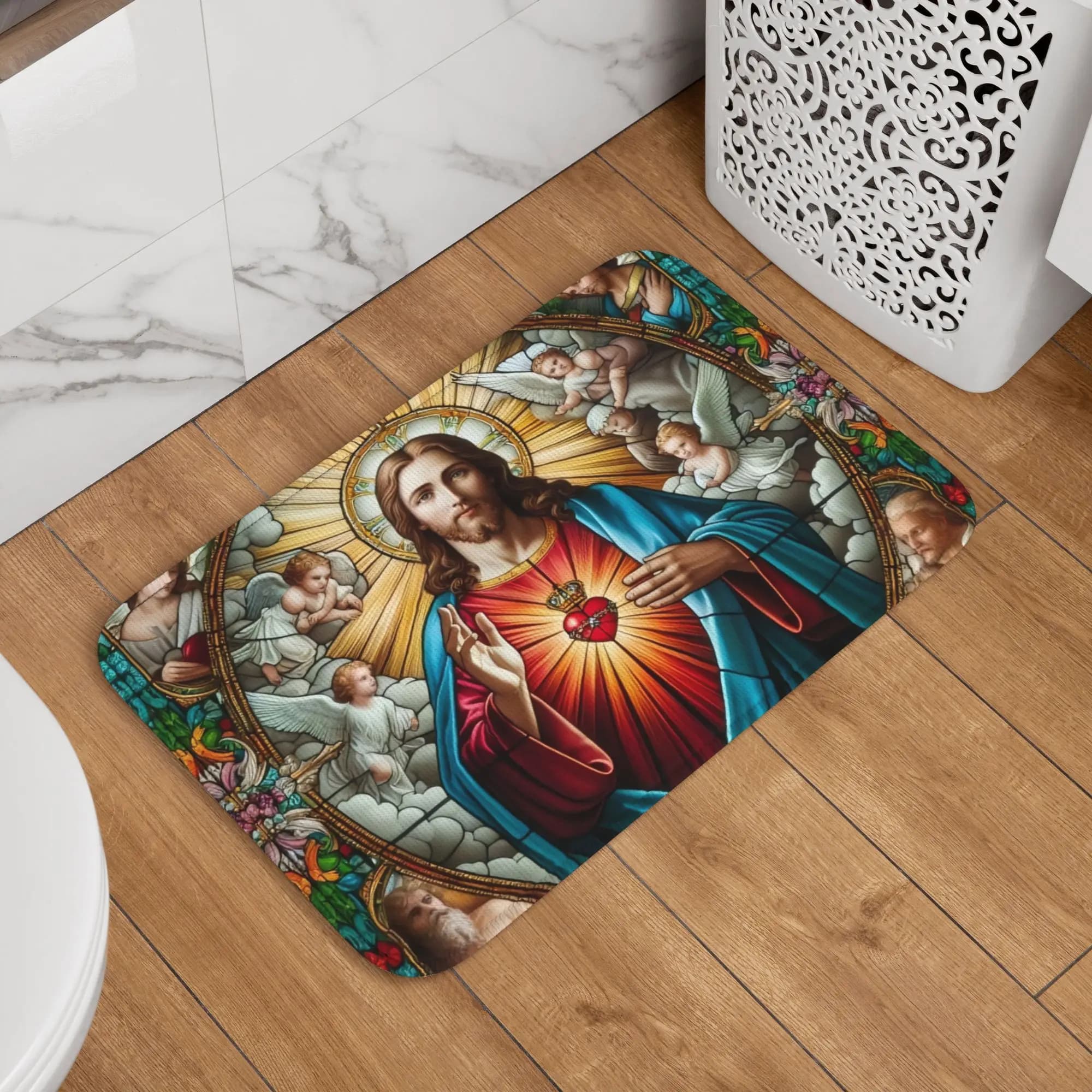 Tappetino Personalizzato con Motivi Cattolici e Cristiani, Antiscivolo, per Bagno, Cucina, Giardino, 40*60cm