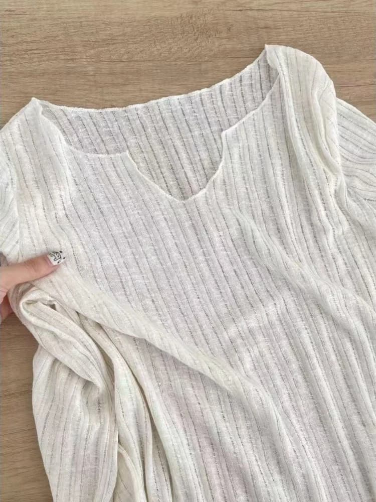 Camicetta Estiva Elegante Semi-Trasparente e Larga da Donna, Stile Coreano INS, Moda Y2K, Protezione Solare, Top a Maniche Lunghe