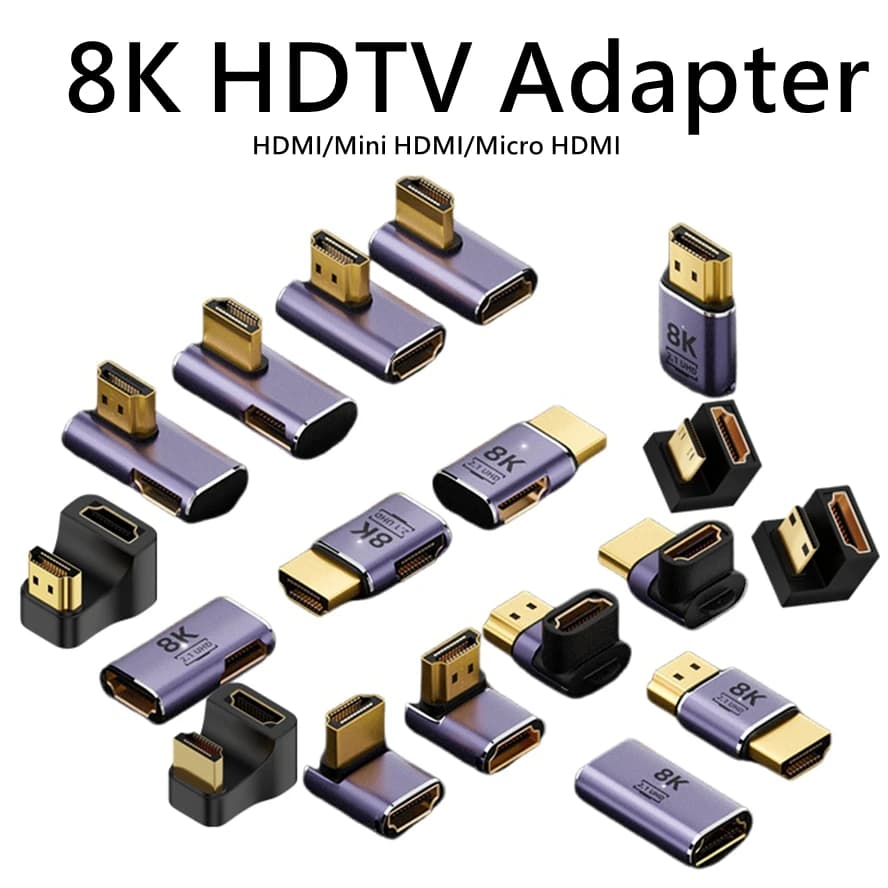 U 8K 60Hz Mini HDMI Type Adapter 360-degree angled L Converter Micro HDMI Male to HDMI Female HD 2.1V Extension