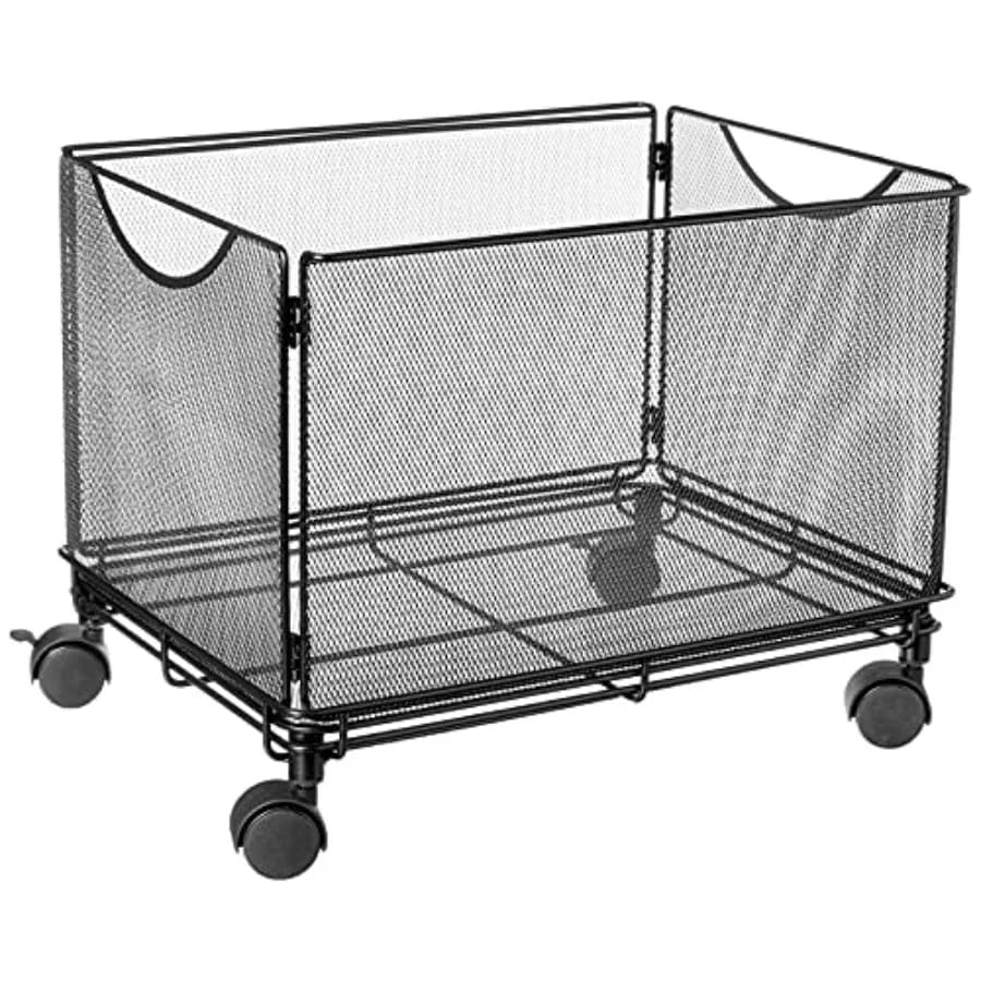 Carrello Portadocumenti Onyx con Ruote, Organizer da Scrivania Pieghevole per Cartelle Formato Letter, Struttura in Rete d'Acciaio Resistente
