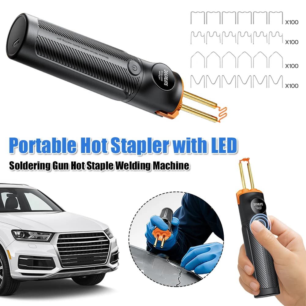 Kit di Riparazione Portatile per Paraurti Auto con Graffettatrice a Caldo Wireless, Ricarica USB-C, Strumento per Riparazioni in PVC per Manutenzione Auto e Moto