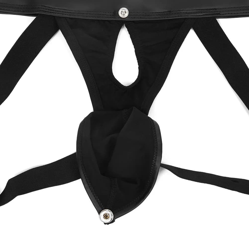 Comfortable Faux Leather Detachable Pouch G-string Thongs Sissy Sexy Underwear Open Butt Briefs Man Tanga