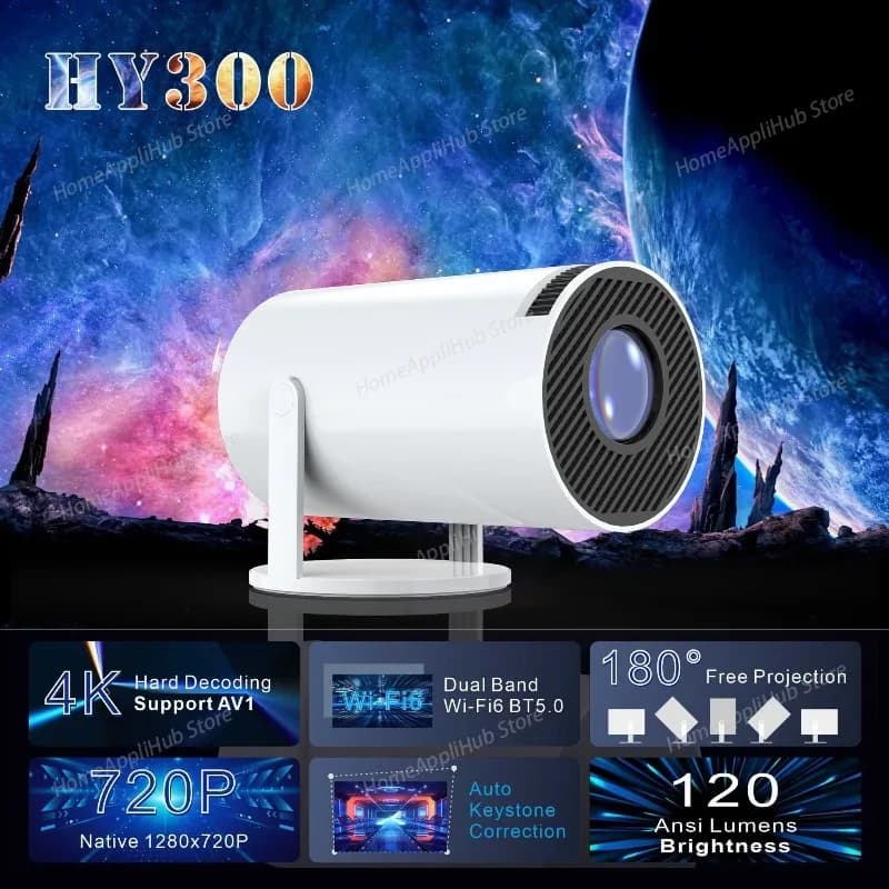 Proiettore domestico HY300 4K LCD portatile Ultra HD Proiezione da parete Schermo wireless Mirroring Android 1080P