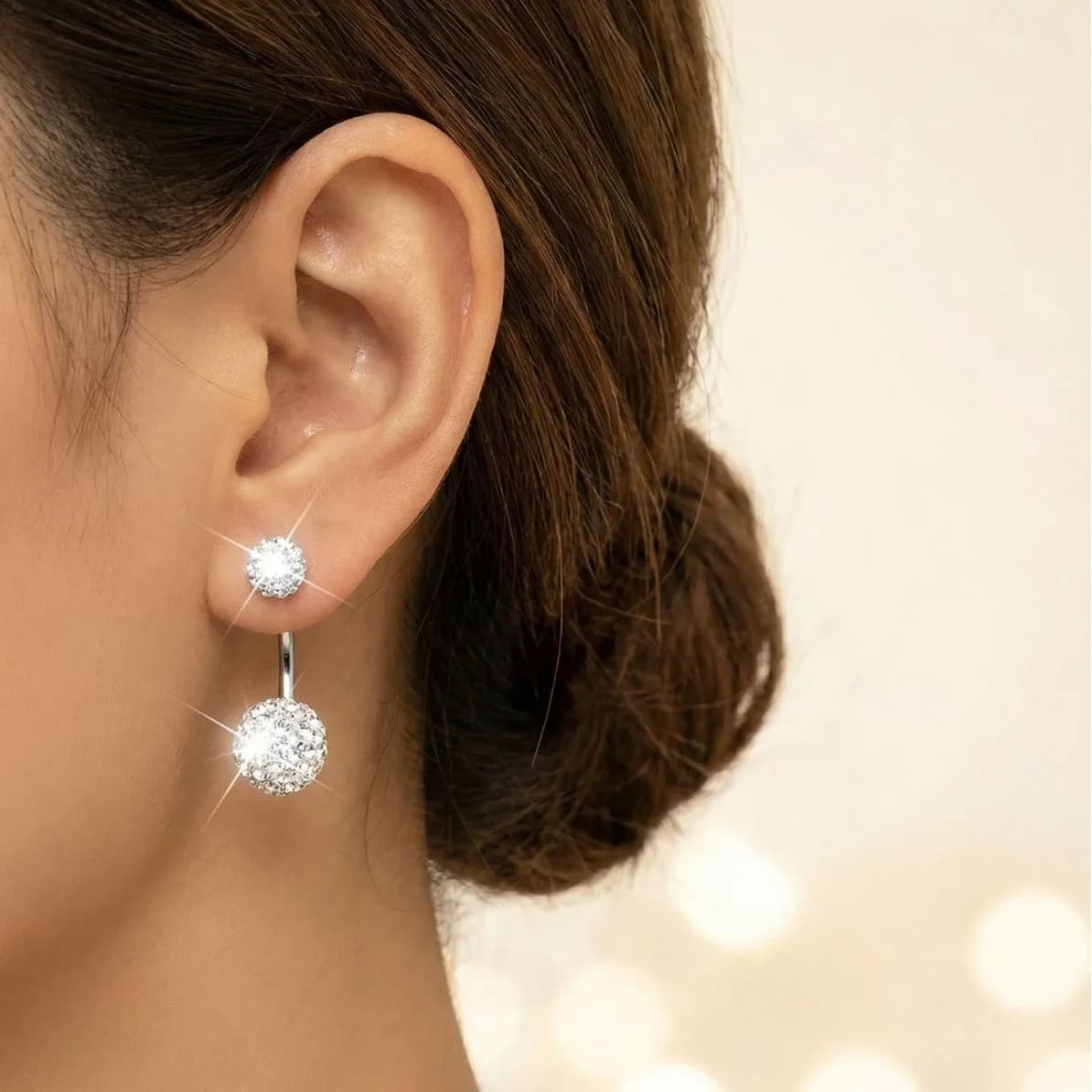 2pcs dual head diamond ball earrings, light luxury and niche design, starry sky earrings, temperament super sparkling water diamond earrings, Silver Zircon Necklace, Minimalist Clavicle Chain, Elegant Women Jewelry, Fashion Party Necklaces