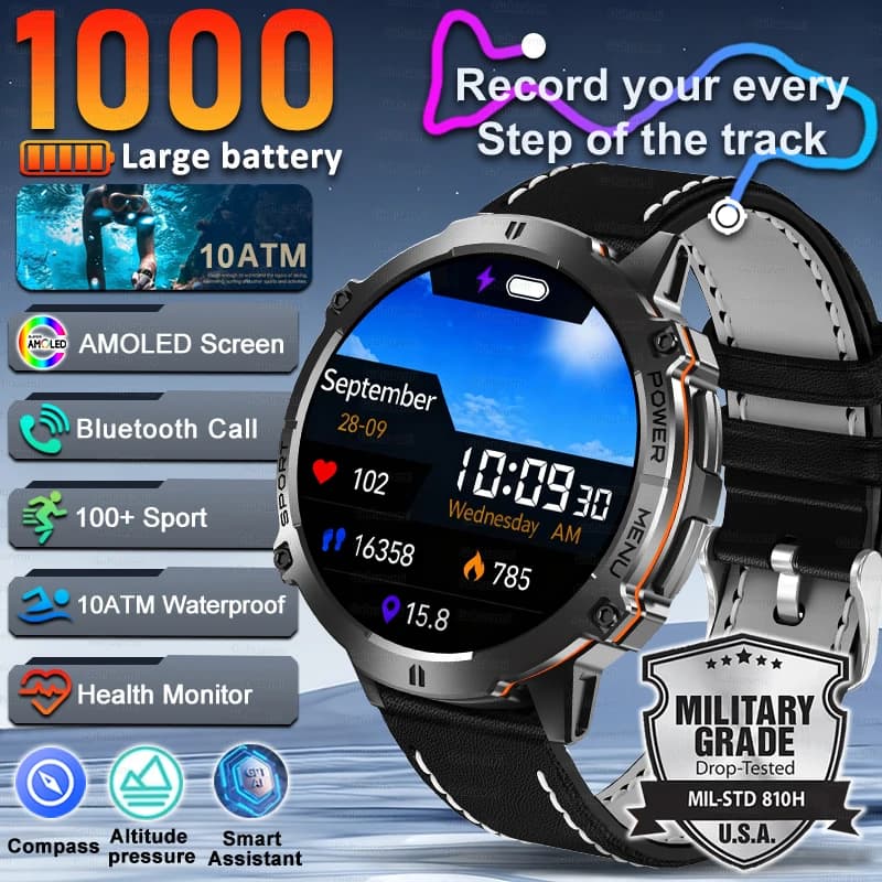 Smartwatch da uomo Orologi sportivi di fascia alta 1000mAh Batteria di grandi dimensioni Impermeabile Durevole AI Quadrante personalizzato TREX3 Smart Watch per uomo donna
