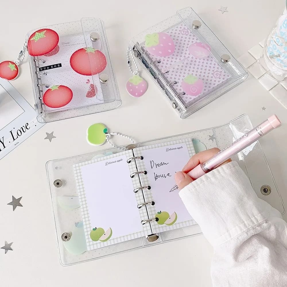 Fruits Korean Style Pocket Planner Spiral Bound PVC Transparent A7 Notebook Financial Record Book Strawberries Tomatoes