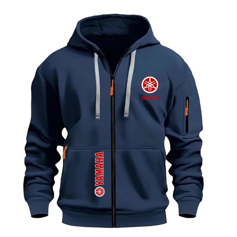 Felpa con Cappuccio Sportiva Casual da Uomo Yamaha - Giacca con Cerniera Multitasche Larga con Coulisse per Primavera/Autunno, Stile Street Fashion Outdoor