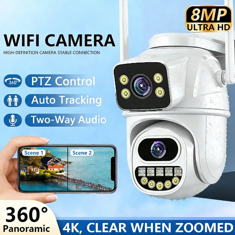 Bestseller 360 ° Telecamera di sicurezza WiFi senza punti ciechi, telecamera di sorveglianza esterna impermeabile di alta qualità, monitoraggio remoto tramite telefono, W
