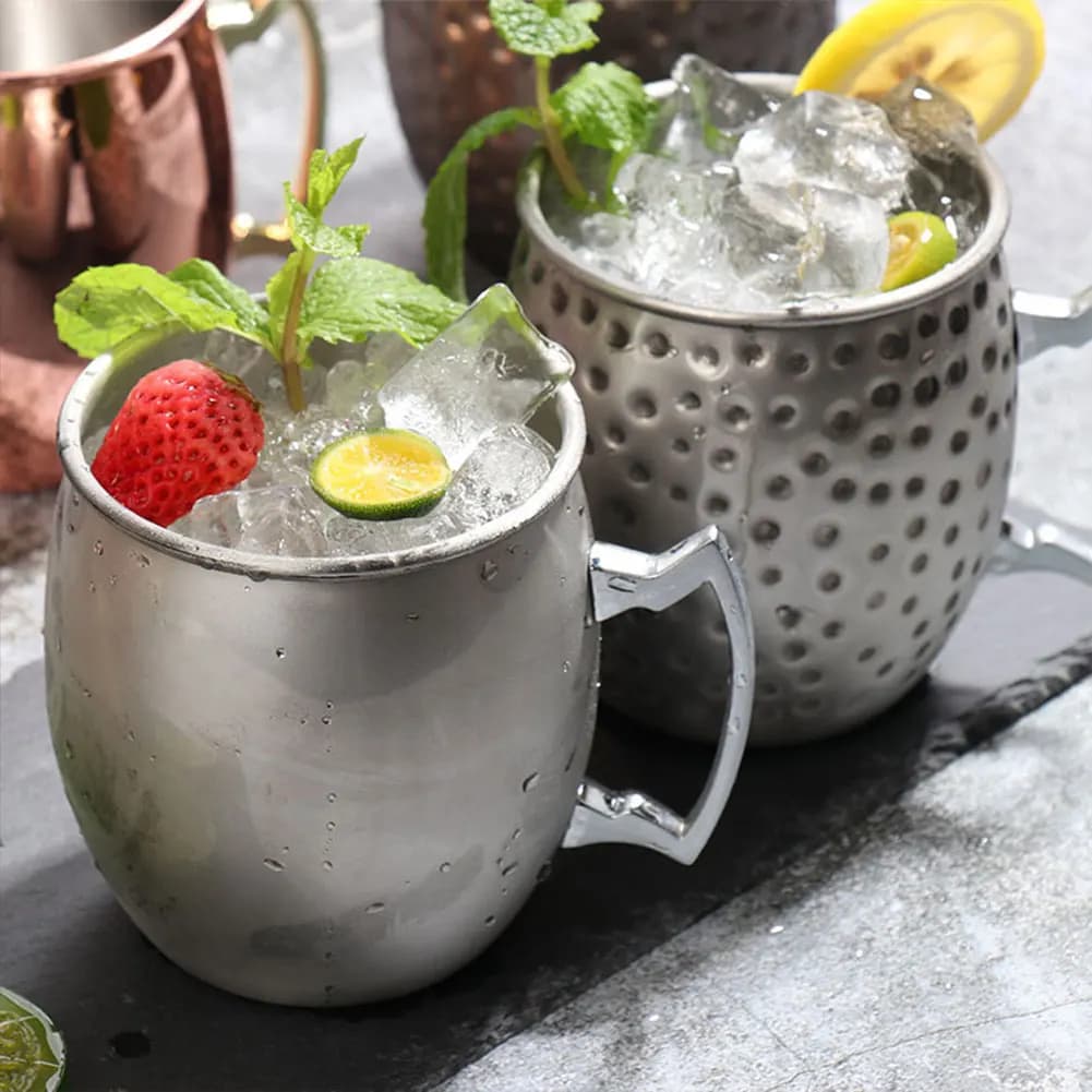 Bicchiere da Birra in Acciaio Inox con Manico, Tazza per Cocktail Placcata in Rame per Bevande Fredde, Birra, Vino, Bar, Feste, Regali