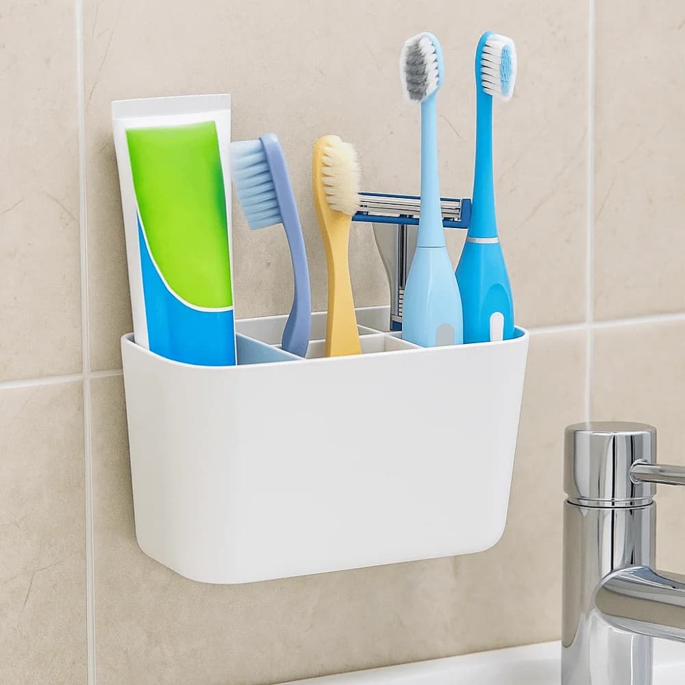 Organizzatore per Spazzolini in Plastica a 5 Scomparti, Portaspazzolini da Parete Drenabile con Divisorio, Salvaspazio