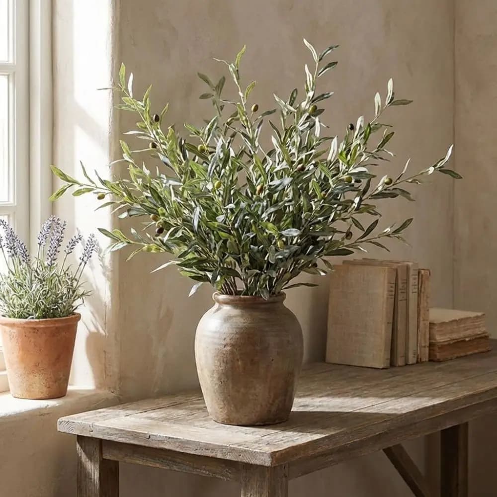 Plastic Artificial Olive Branch Lifelike Handmade Craft Simulated Olive Leaf Plant with Fruit Fake Olive Tree Office Decor
