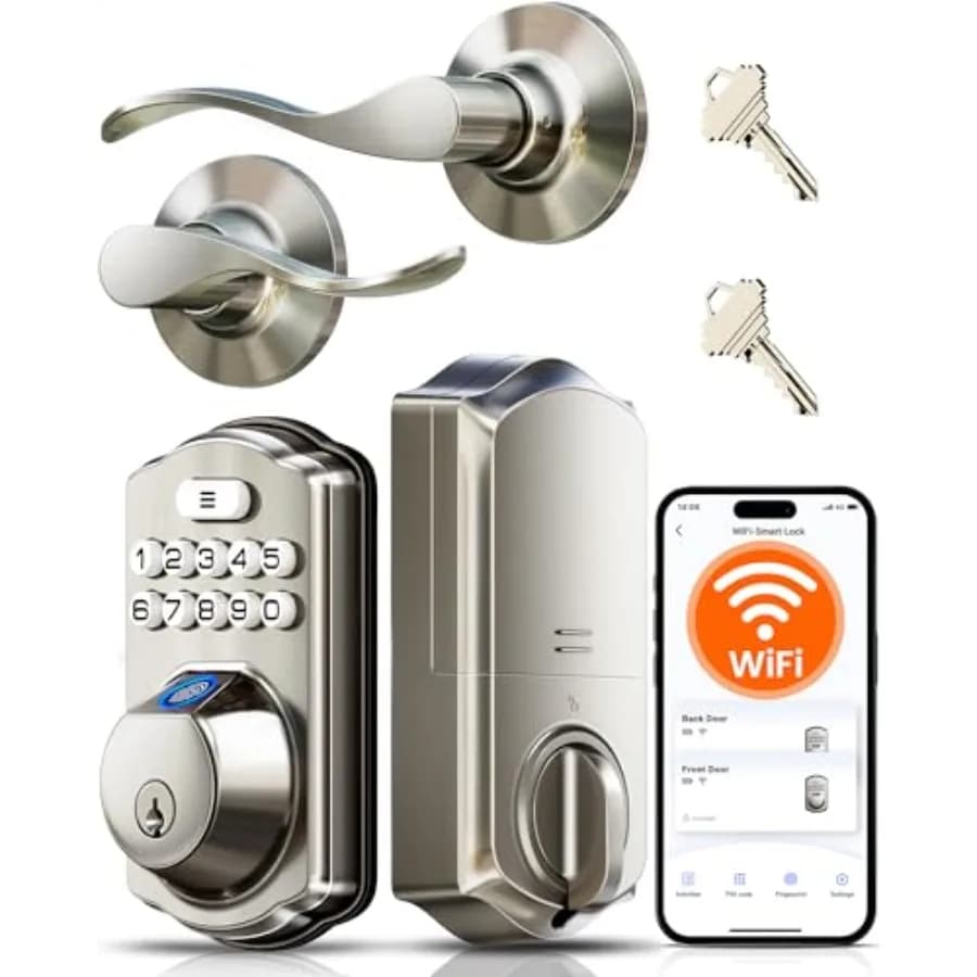 VE012W-B Serratura Intelligente Wi-Fi con Impronta Digitale e Maniglia, Controllo Remoto tramite App, Ingresso Senza Chiave, Leva per Porta Anteriore con Wi-Fi Integrato, Nessun Hub Richiesto