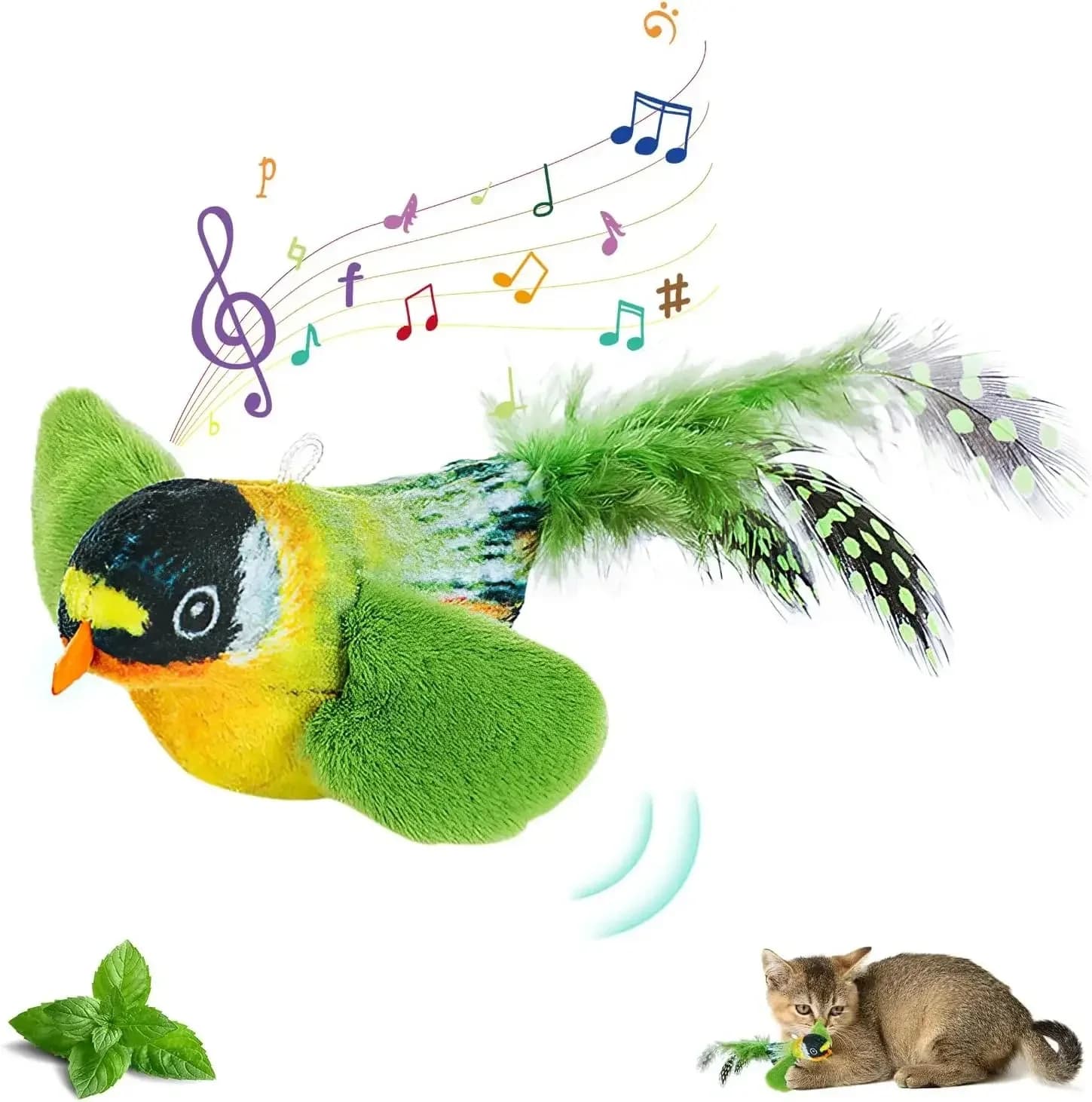 The cat toy emulates the sound bird to enjoy the cat's elastic rope to relieve boredom and resist scratches and bites