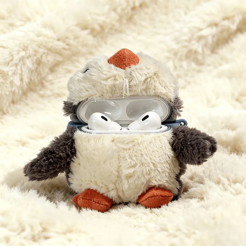 Custodia Protettiva 3D in Peluche a Forma di Pinguino per Auricolari AirPods Pro 3, Pro 2, 1 e AirPods 3, 2, 1