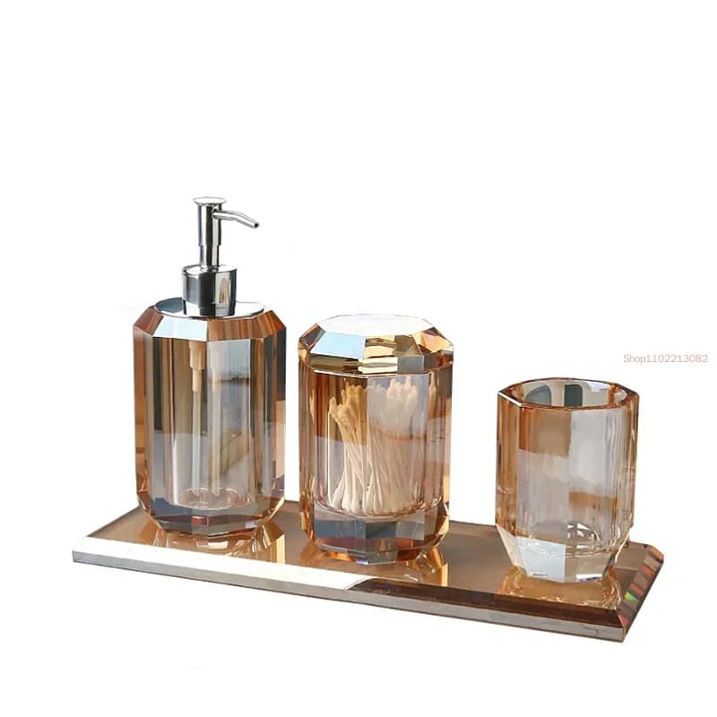 Set da Bagno in Vetro Trasparente, Kit Cristallo con Dispenser, Portasapone, Vassoio e Accessori per l'Organizzazione del Bagno