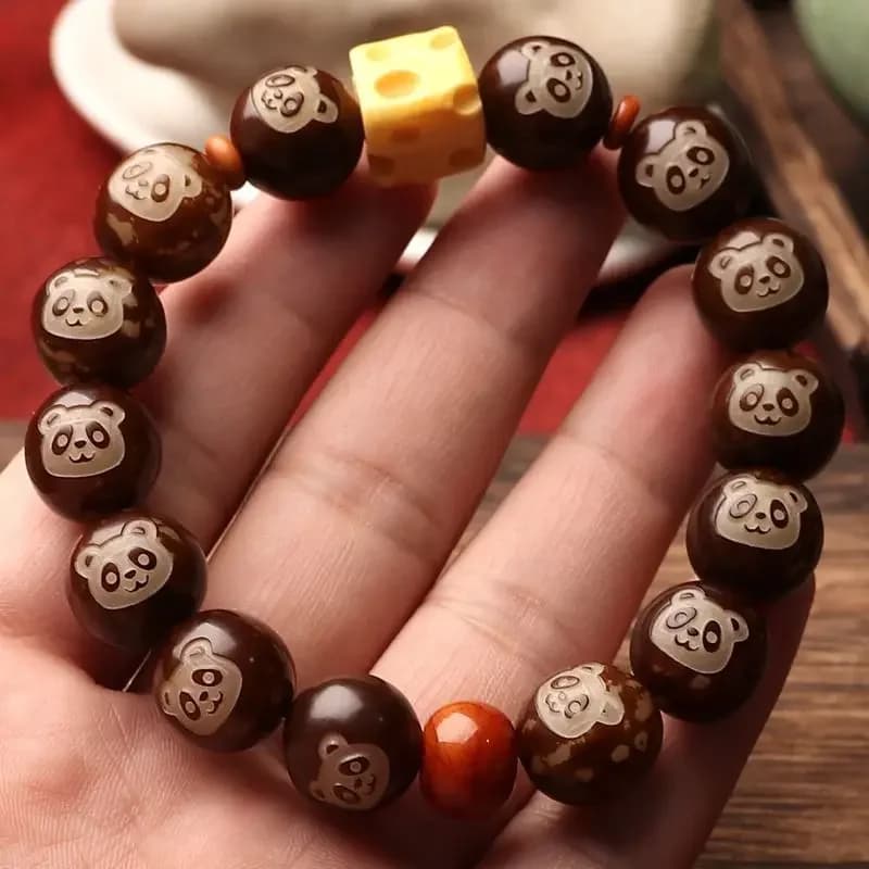 Bracciale in pelle naturale grezza intagliata con panda rosso, per uomo e donna, con semi originali per la ricompensa, braccialetto da portare in mano