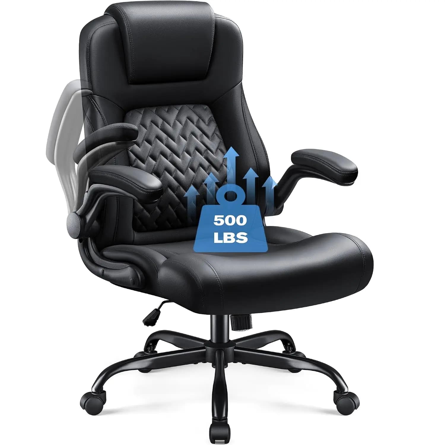 Heavy Duty Ergonomic High Back Office Chair 500lbs, Adjustable Flip Up Armrest PU Leather Computer Gaming Desk Chair, Customized
