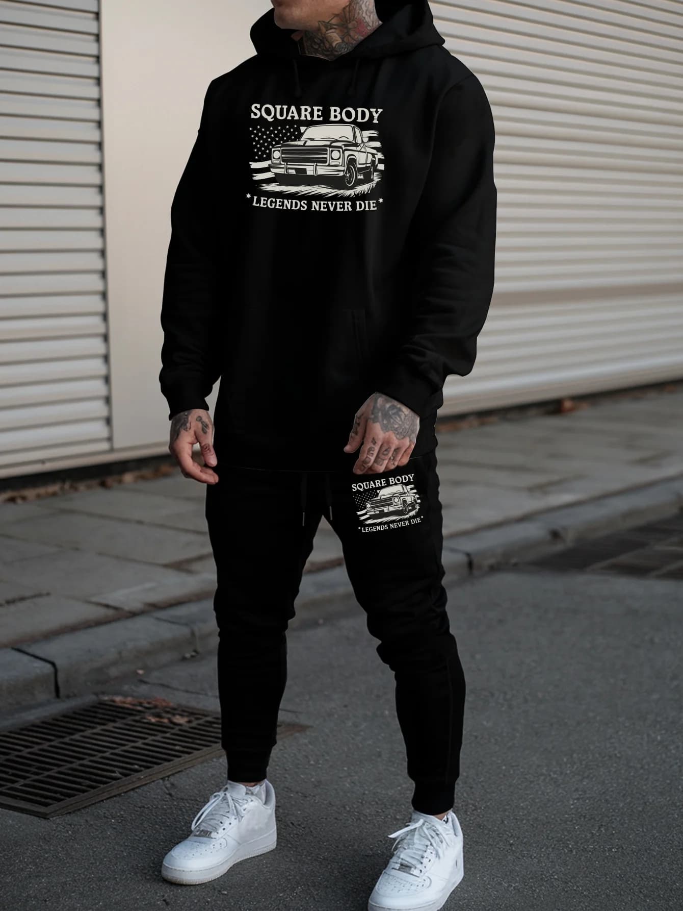 Men's casual hoodie and sweatpants set, printed hoodie and pants combination, suitable for autumn and winter seasons