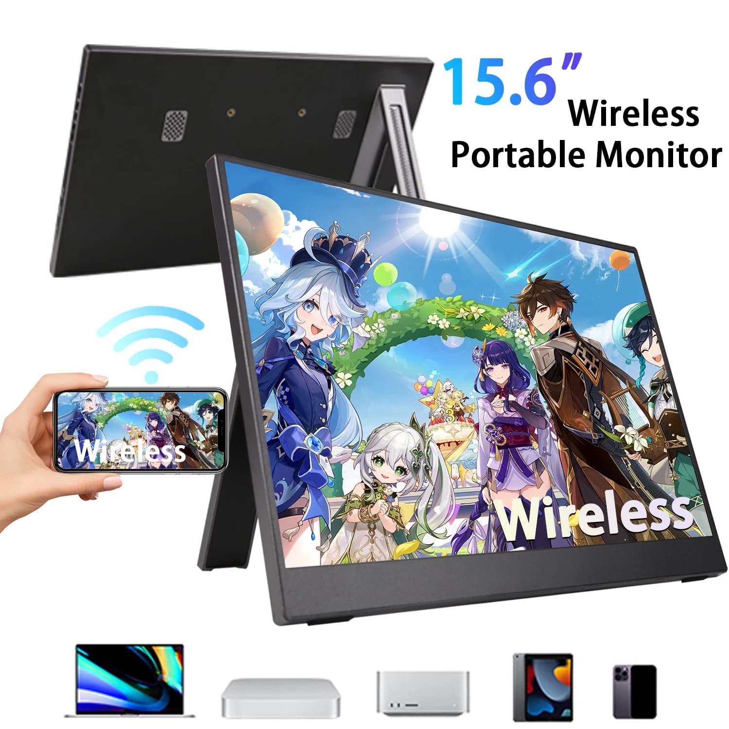 AHXJKA Display wireless da 15,6 pollici Monitor portatile Supporto WIFI Mirroring per telefono Miracast per laptop per XBox PS4/5 Switch