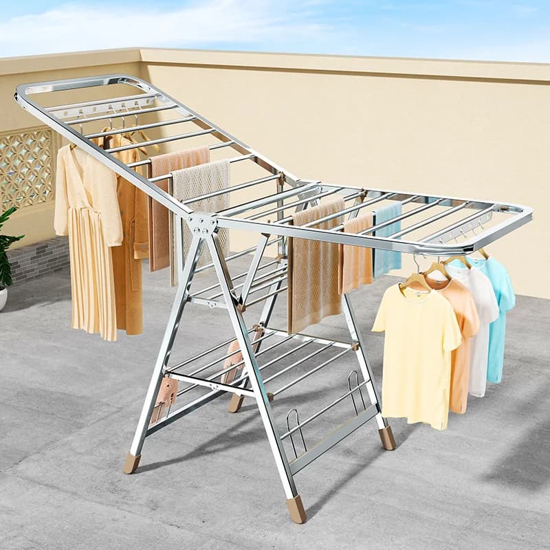 Stendibiancheria Pieghevole Autoportante per Interni ed Esterni, Stendino Appendiabiti per Camera da Letto, Balcone, Stendibiancheria per Neonati, Stendino con Barra di Stoccaggio
