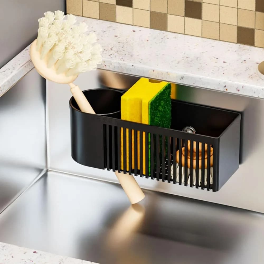 Organizzatore per Lavello da Cucina Ben Ventilato, Porta Spugne e Dispenser Sapone in Plastica Salvaspazio per Piano di Lavoro