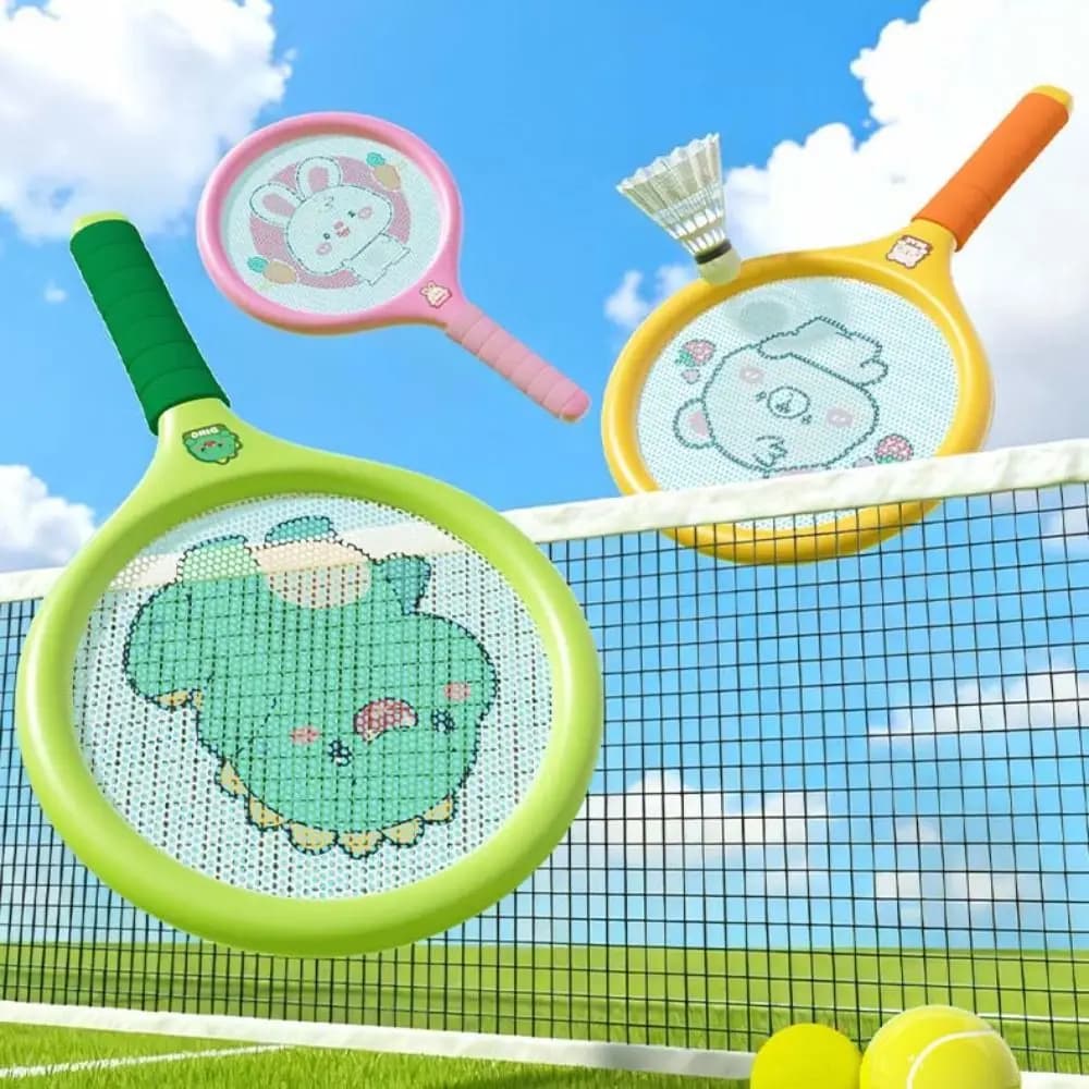 Set da tennis e badminton con impugnatura comoda, racchette in plastica portatili antiscivolo con palla, facile da impugnare, volani