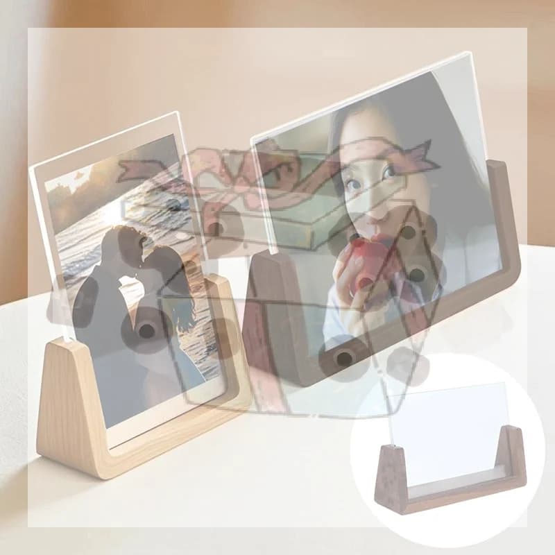 【CC】Walnut/Beech Creative Photo Frame Acrylic U Shape Transparent Frame Desktop Wood Wedding Pictures Frame Decor