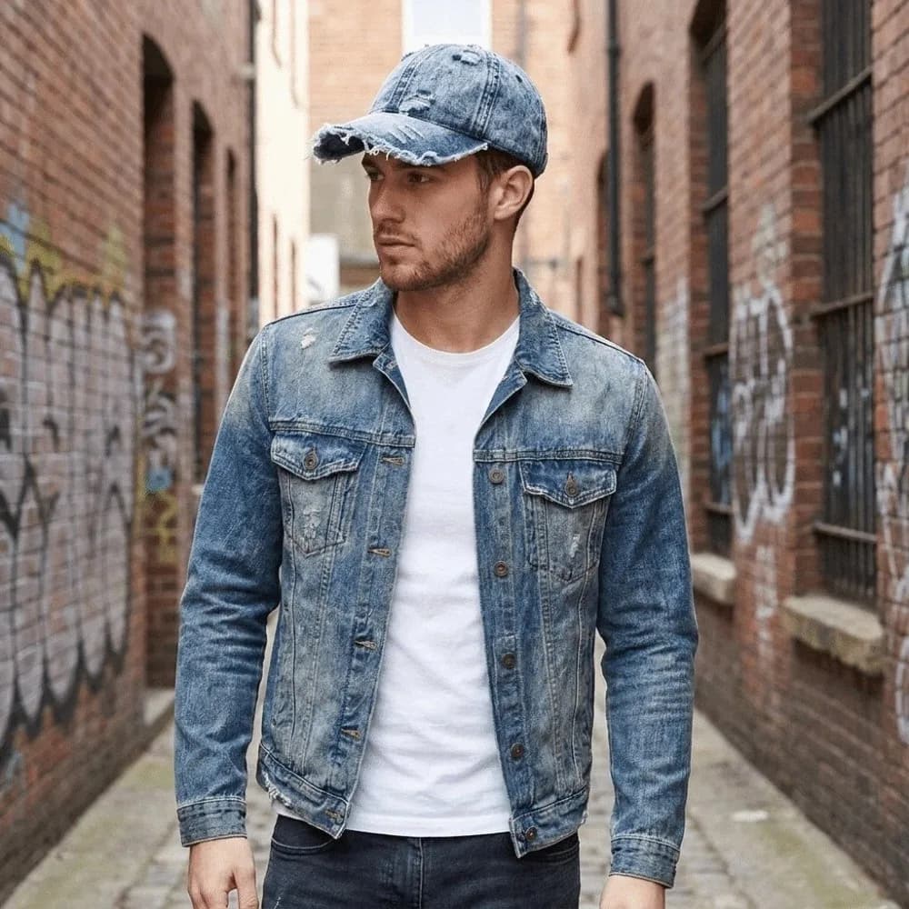 Vintage Washed Denim Baseball Cap Frayed Edge Distressed Ripped Fringe Dad Hat Large Brim Soft Peaked Cap Outdoor