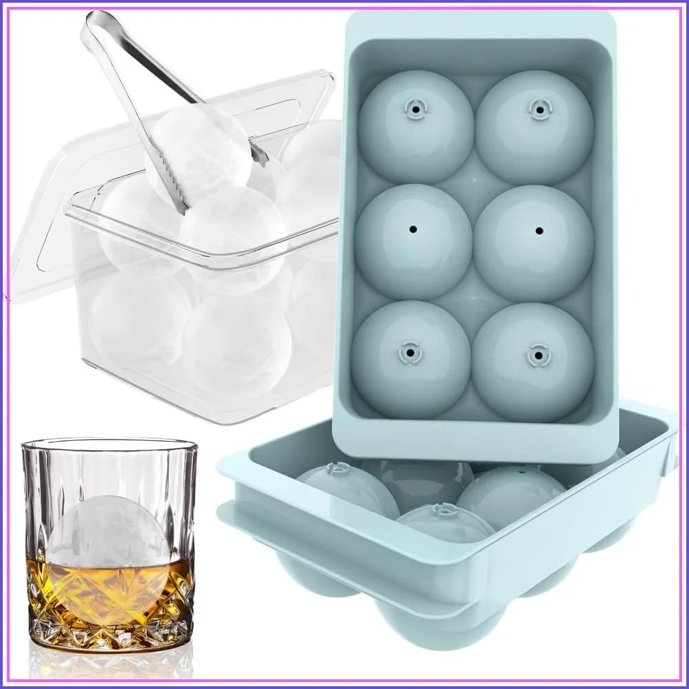 Large Ice Cube Molds, Big Round Whiskey Ice Trays for Freezer, Easy Fill & Release, Bourbon Cocktail (1.9In*6 Balls, 2 Pack)