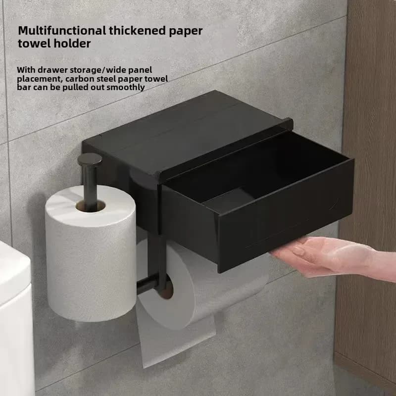 1 pezzo elegante porta carta igienica a parete senza trapano nero con ripiano durevole organizer da bagno per elementi essenziali
