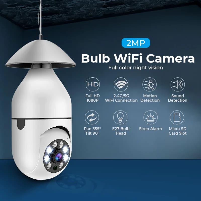 3MP 1296P V380pro E27 Testa della lampada Soecket PTZ IP Dome Camera Visione notturna a colori Sicurezza domestica CCTV Citofono Baby Monitor