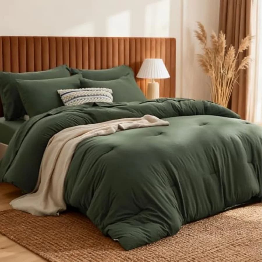 California King Bed Set, Soft Prewashed Bedding for All Seasons, 7 Pieces Breathable Alternative Comforter Set, Bed in a Bag wi