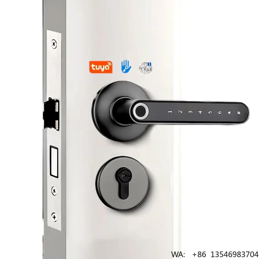 Serratura Intelligente per Porte in Legno con Maniglia Touch in Lega di Zinco, Sblocco Tramite Tuya+, Impronta Digitale, Codice, Chiave, WiFi Wireless, Alimentazione a Batteria, Archiviazione Cloud