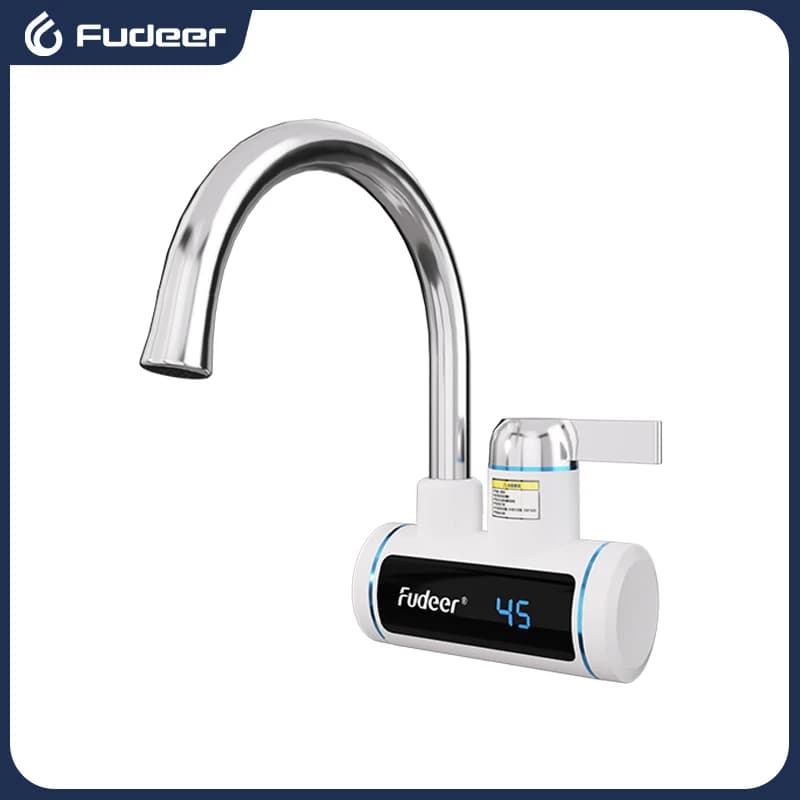Fudeer Scaldabagno Elettrico 220V Rubinetto Della Cucina Senza Serbatoio Riscaldamento Istantaneo Rubinetto Dell'acqua Che Scorre Miscelatore Riscaldato Display Digitale