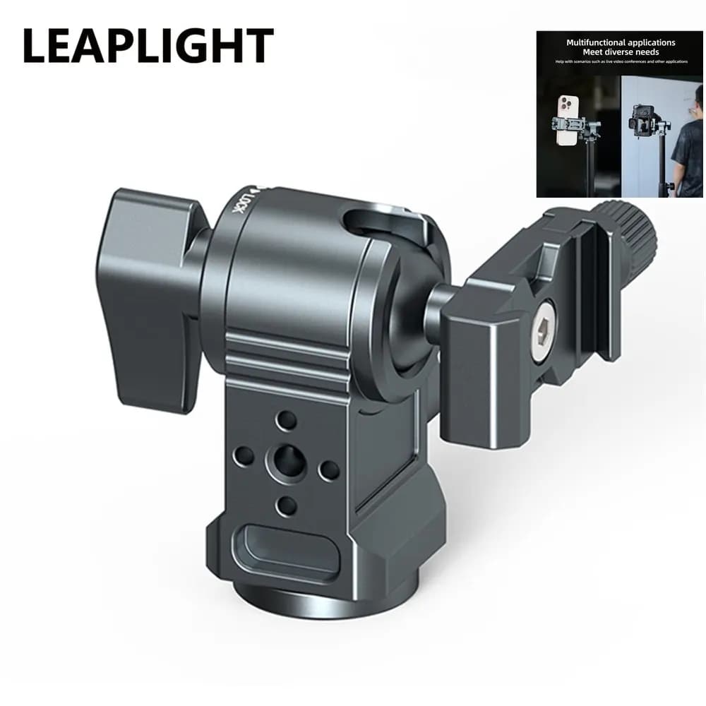LEAPLIGHT Ball head clamp with 360° rotation with 1/4" hole Mounting adapter for Arca light support for cameras Support for phone/laptop Light
