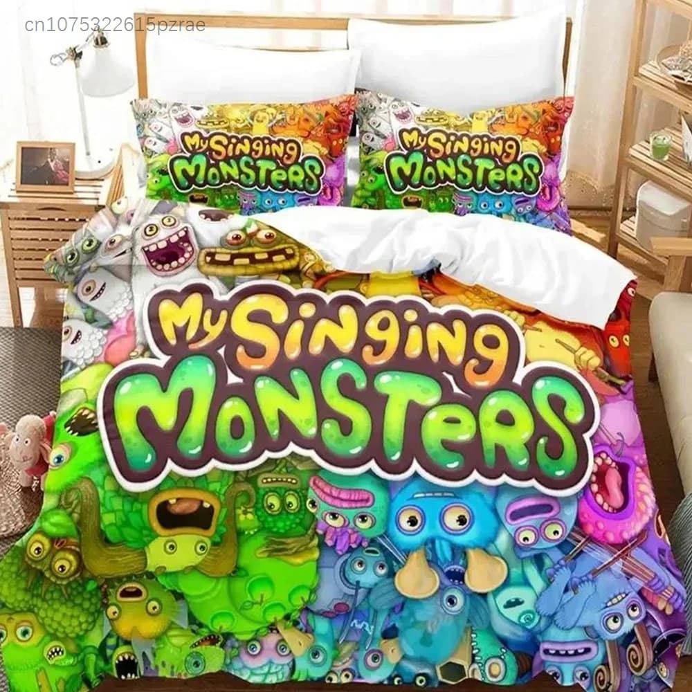 Game My Singing Monsters Bedding Set Printed Bed Set With Pillowcase Duvet Cover Soft Queen King Size Bedclothes Home Boys Adult