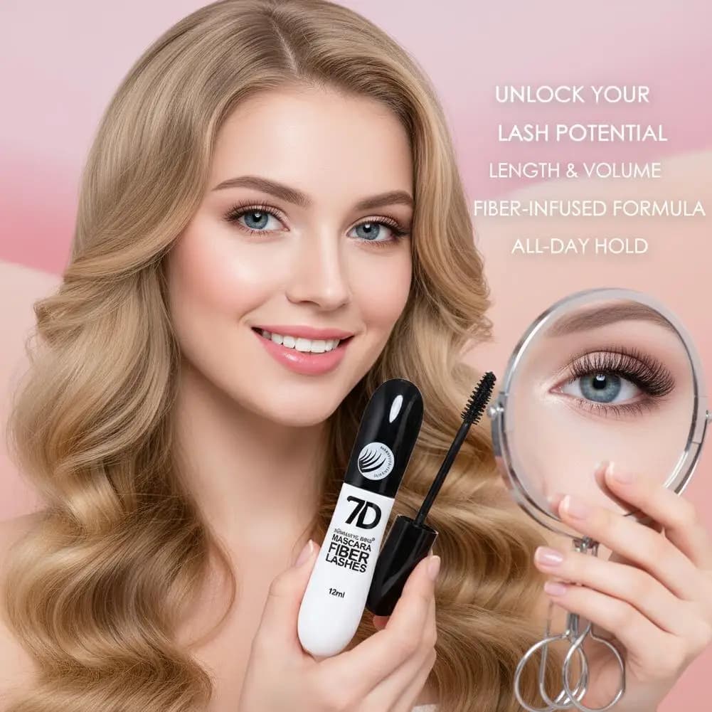 Mascara in Fibra 7D Impermeabile, Lunga Durata, Anti-sbavature, Non si Schiacci, Allungante, Volumizzante, Sollevante e Incurvante