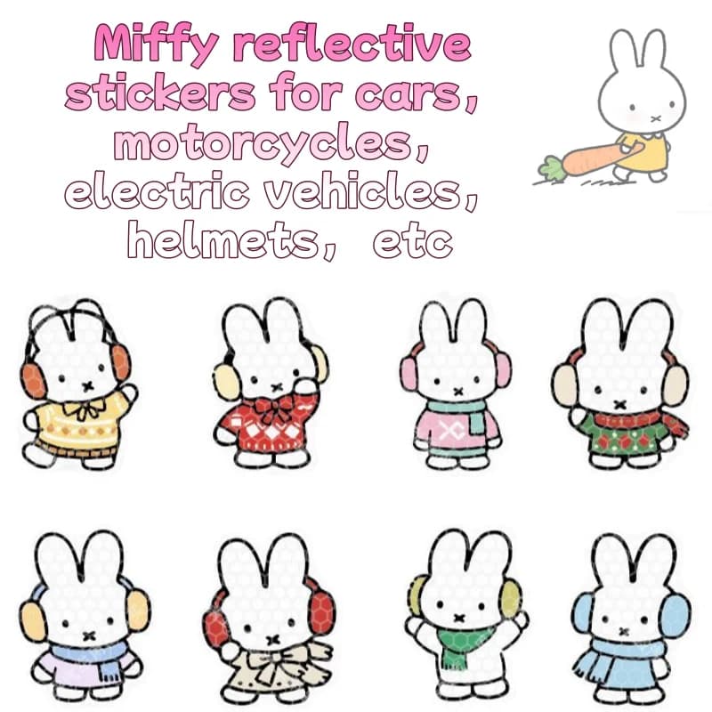 Adesivo Riflettente per Auto Miffy - Decorazione Cartoon Carina per Veicoli Elettrici, Moto e Caschi, Adesivi Riflettenti Notturni