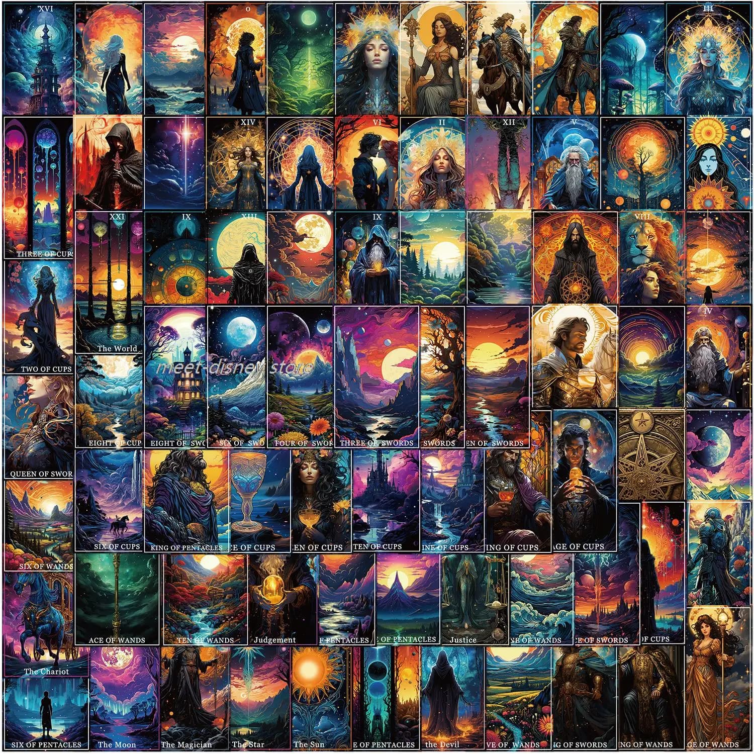 78PCS Cartoon Fantasy tarocchi adesivi per decalcomanie divinazione per bagagli auto Laptop Phone diario impermeabile adesivo per auto