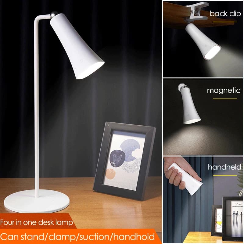 Lampada da Tavolo LED 4-in-1 con Protezione per gli Occhi, Dimmerabile USB Touch, Clip Magnetica e Supporto Portatile per Camera da Letto, Studio, Ufficio, Dormitorio
