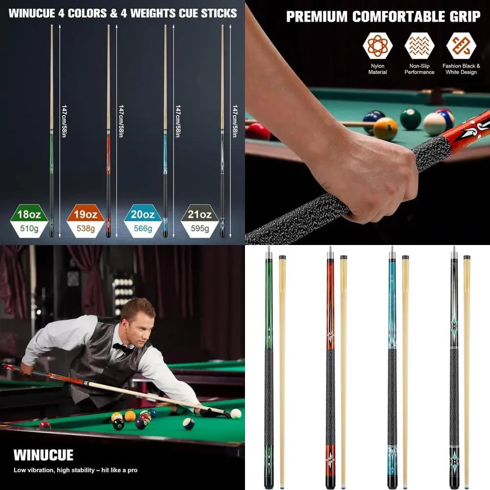 Set di 4 stecche da biliardo in legno d'acero, 58 con punte da 13 mm, pesi da 18-21 once per biliardo adulto