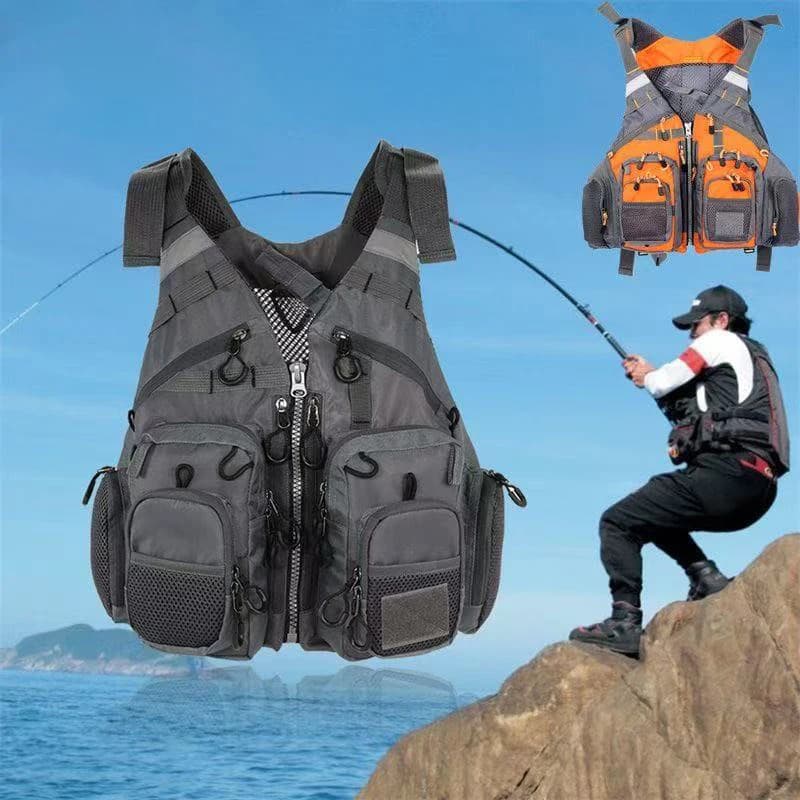 Buoyancy Fishing Life Jacket Vest with Detachable Pockets Multi Purpose for Boat Sea Lure Fishing Outdoor Safety