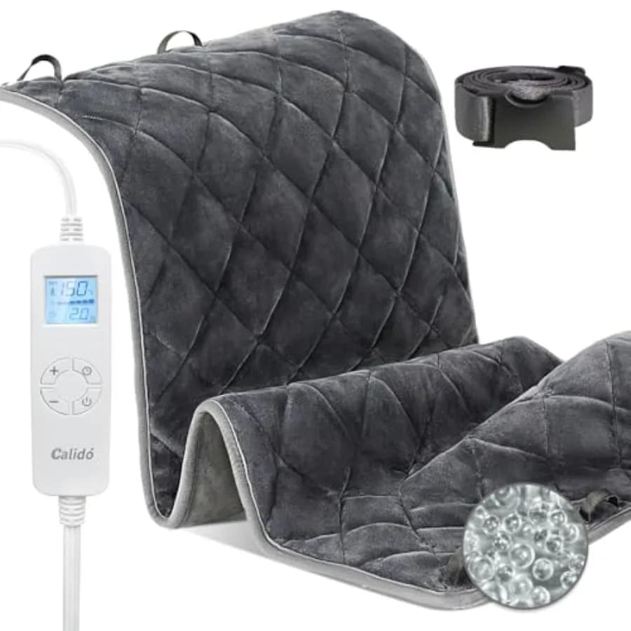 Cuscino riscaldante ponderato per schiena e sollievo dai crampi, 17" x 33", cuscino elettrico extra large con cintura per collo e spalle