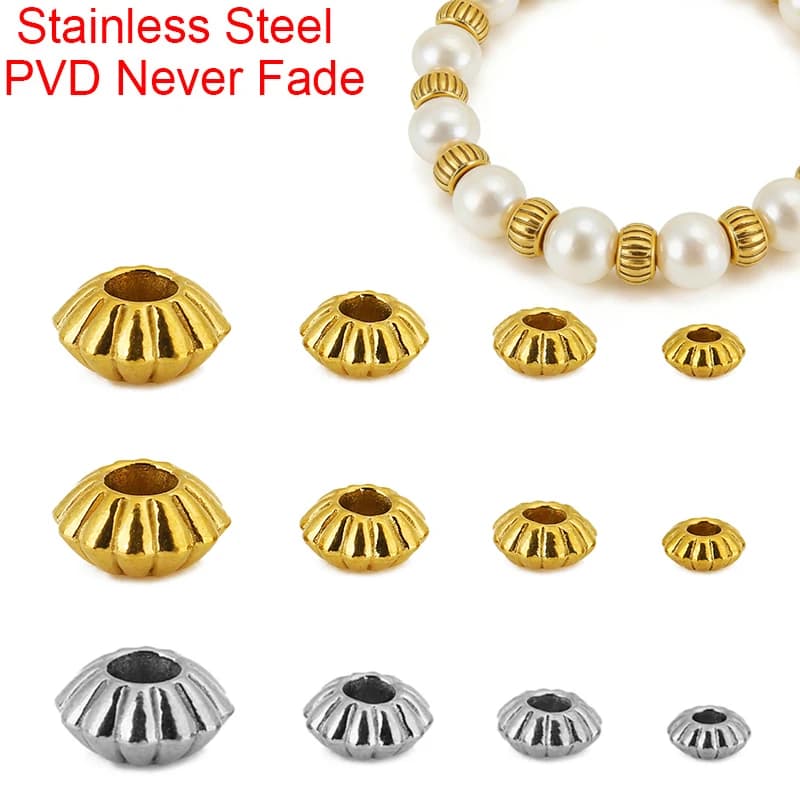 10 pz. Perline per Collana in Acciaio Inossidabile con Foro Grande da 4, 5, 6, 8 mm, PVD che non sbiadisce mai, Distanziatori per Bracciali, Componenti per Creazione Gioielli